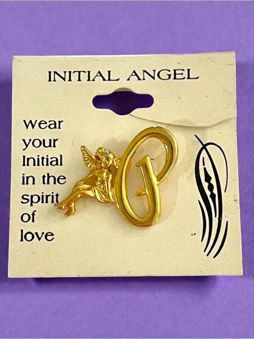 Darling Gold Tone Initial Letter P Angel Tack Pin Nice Gift